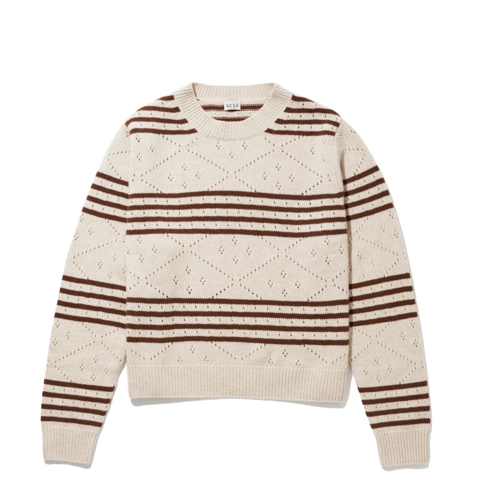 KULE Cream and Brown Crewneck Sweater